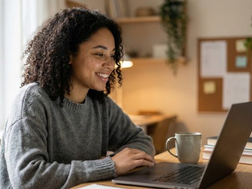 Vrouw die studeert aan een bureau met boeken en aantekeningen voor een carrièreswitch